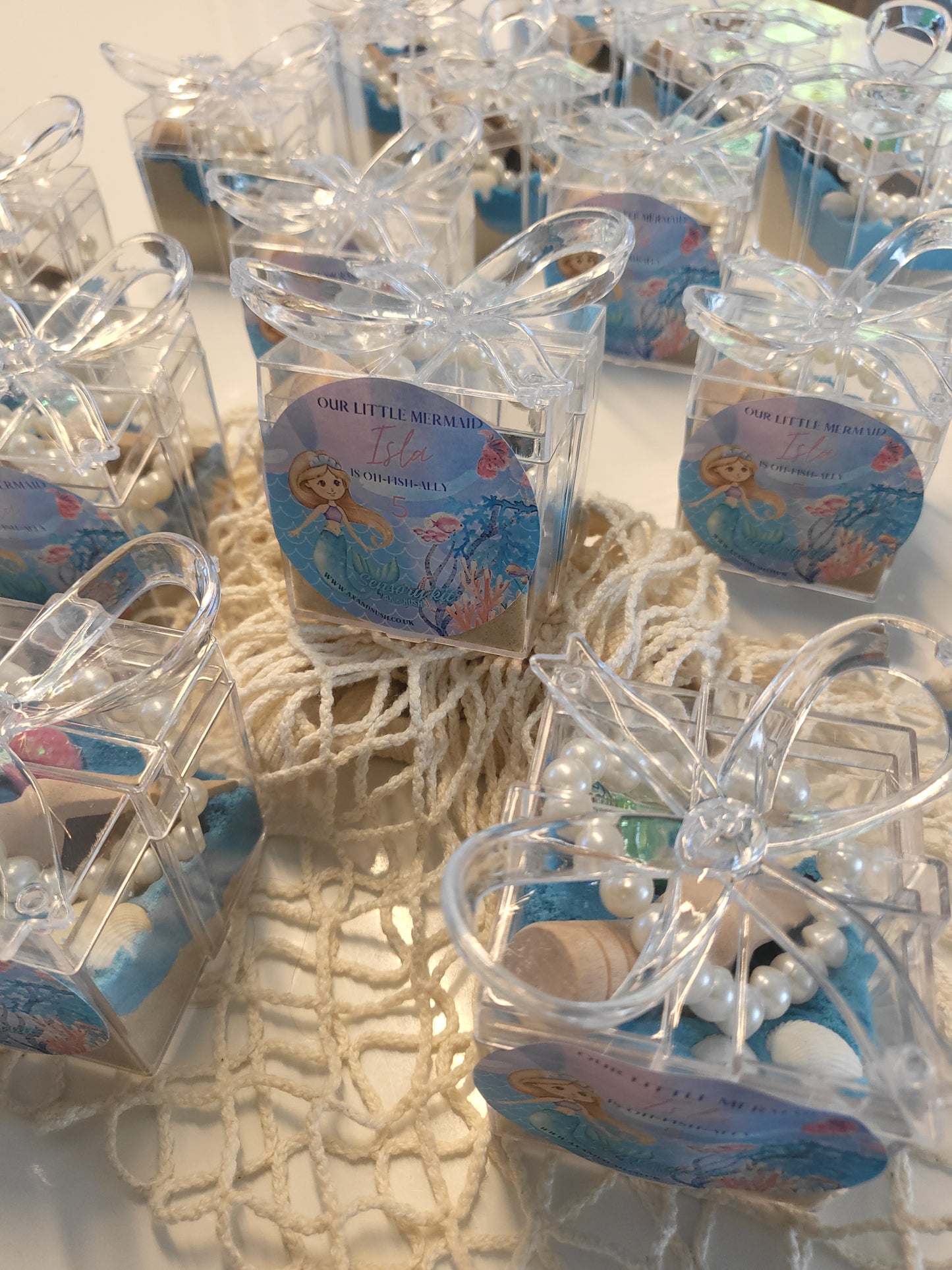 Mermaid Under the Sea Party gifts for children with personalised thank you stickers